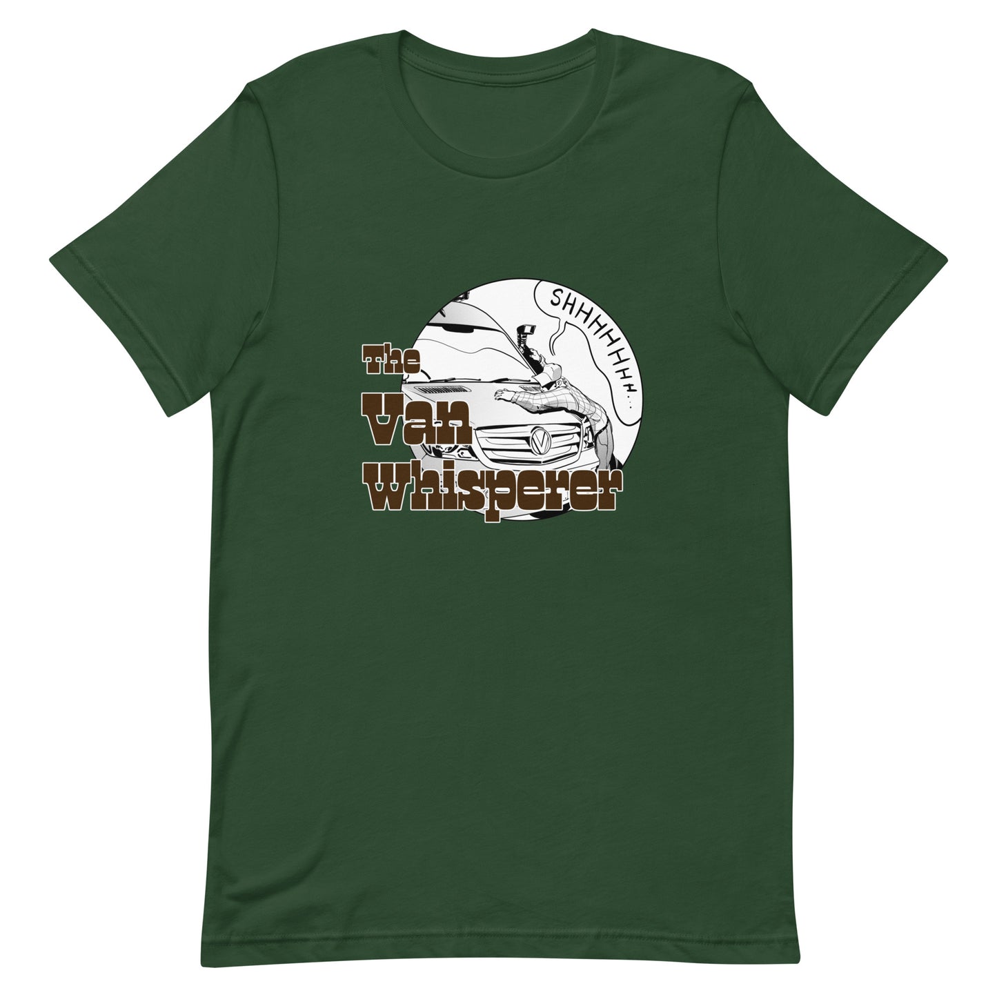 Unisex t-shirt with “The Van Whisperer” (M) logo