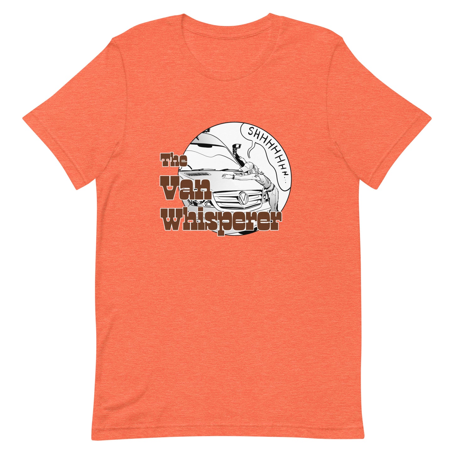 Unisex t-shirt with “The Van Whisperer” (F) logo