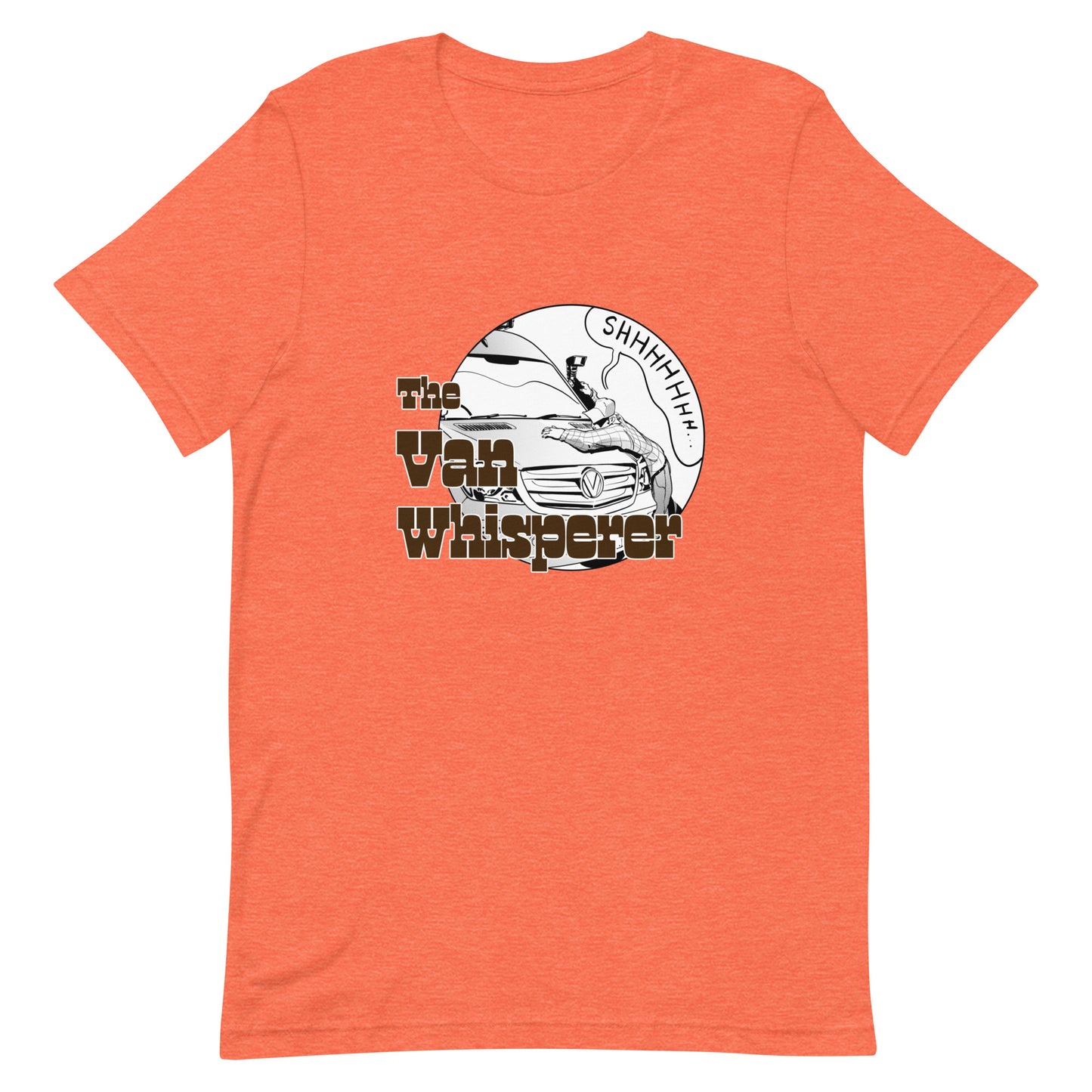 Unisex t-shirt with “The Van Whisperer” (M) logo