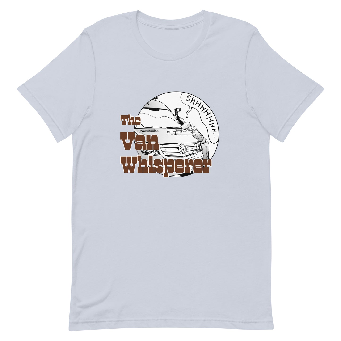 Unisex t-shirt with “The Van Whisperer” (F) logo