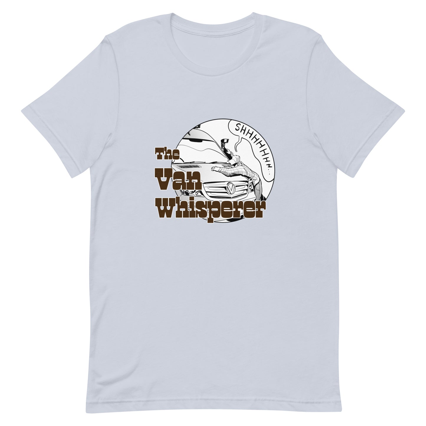 Unisex t-shirt with “The Van Whisperer” (M) logo