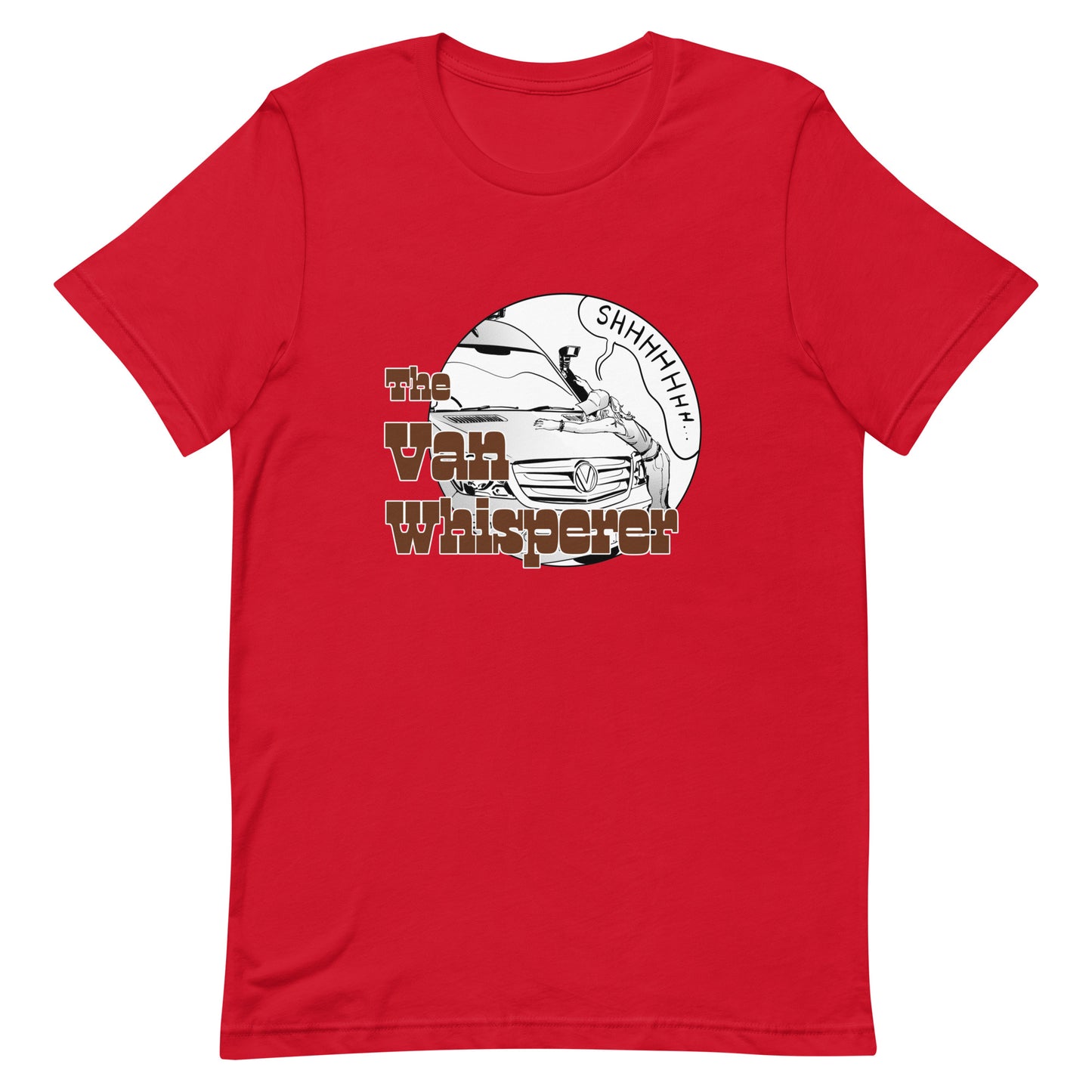 Unisex t-shirt with “The Van Whisperer” (F) logo