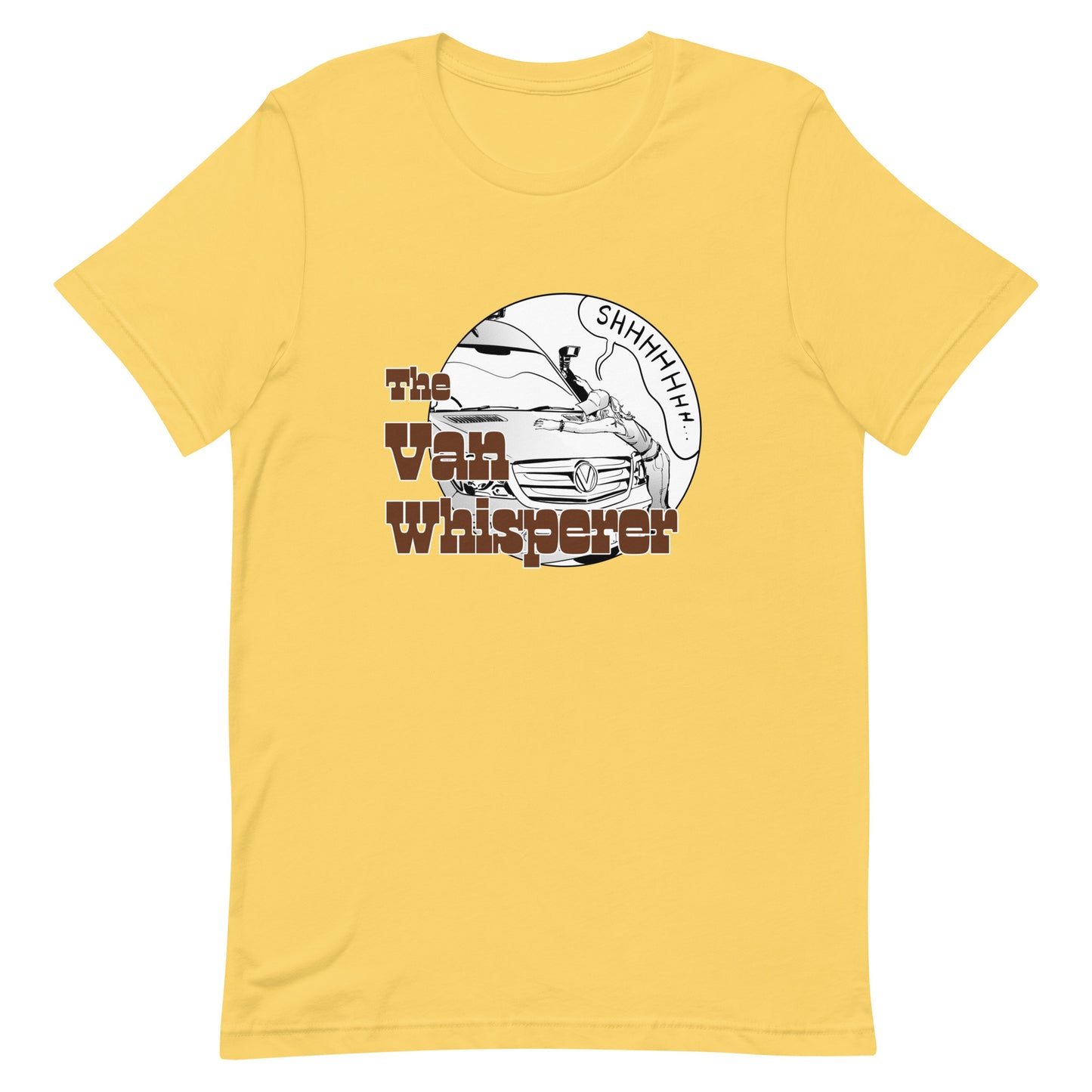 Unisex t-shirt with “The Van Whisperer” (F) logo