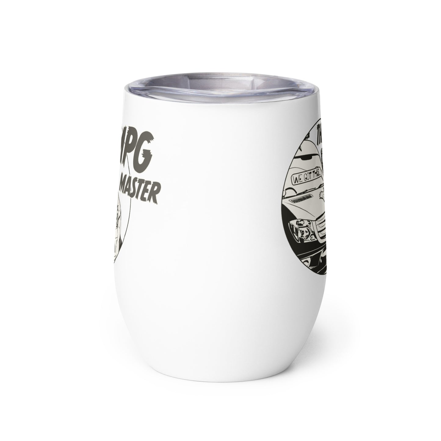 Wine tumbler with “The MPG Master” (M) logo