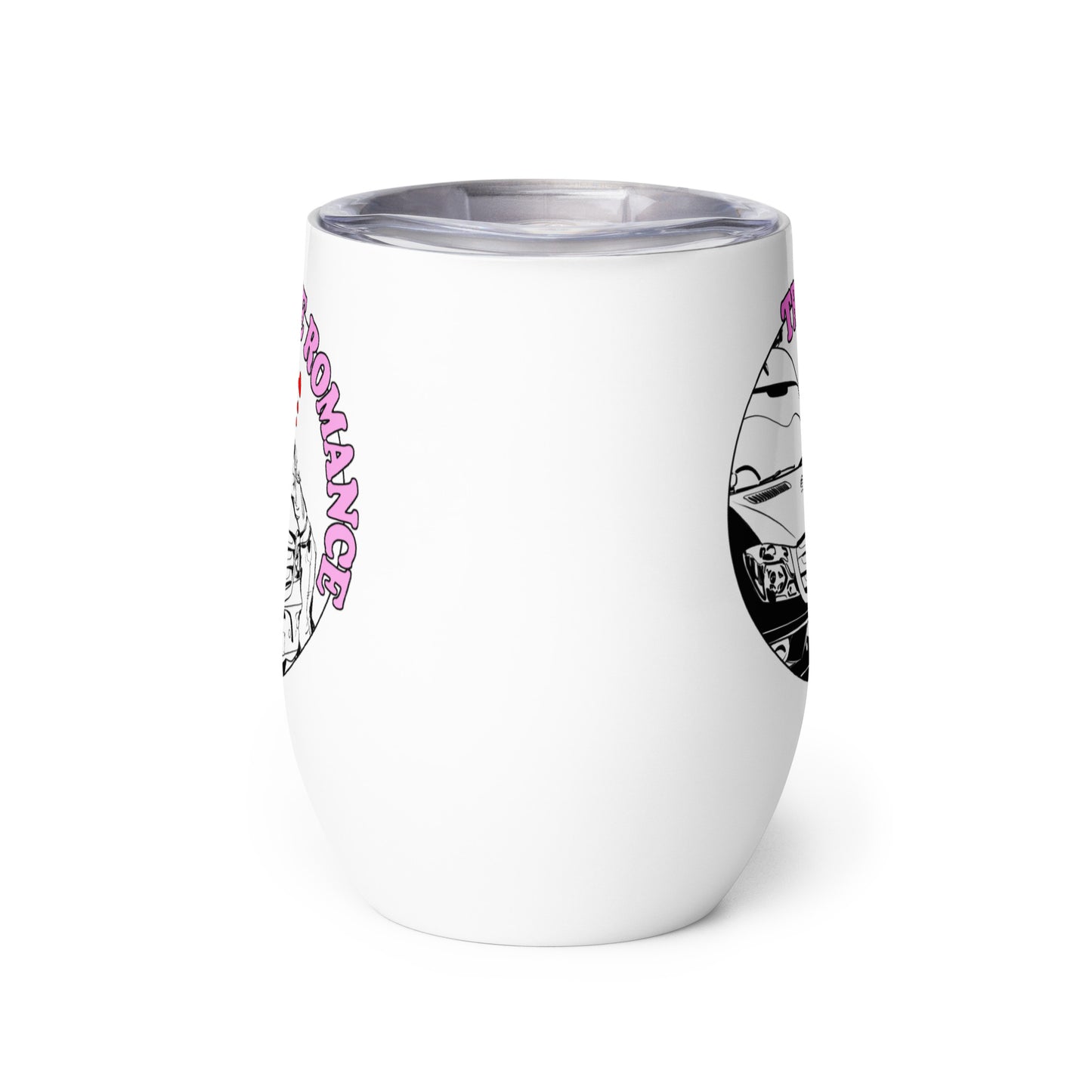 Wine tumbler with “True Romance” (F) logo