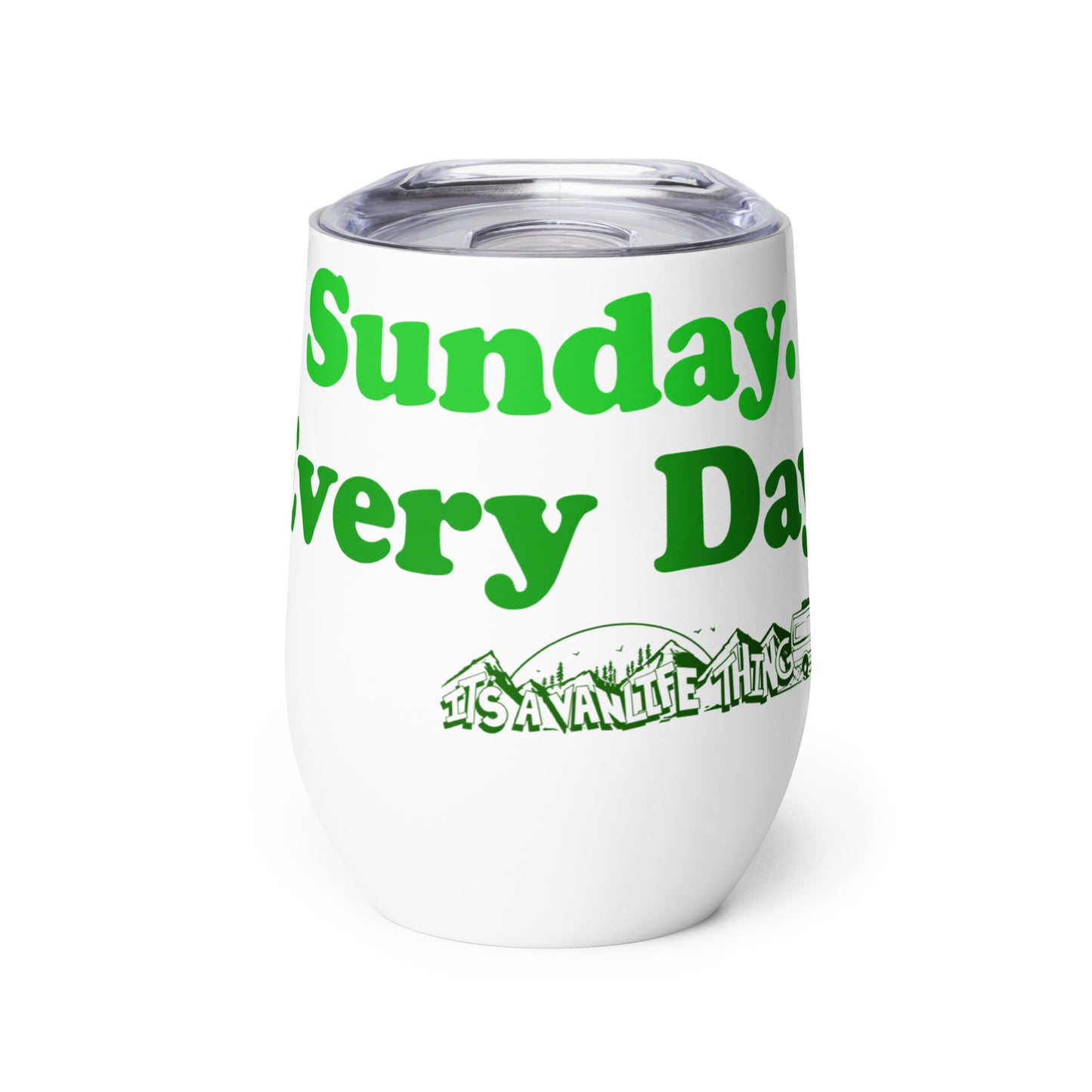 Wine tumbler with “Sunday Every Day” logo