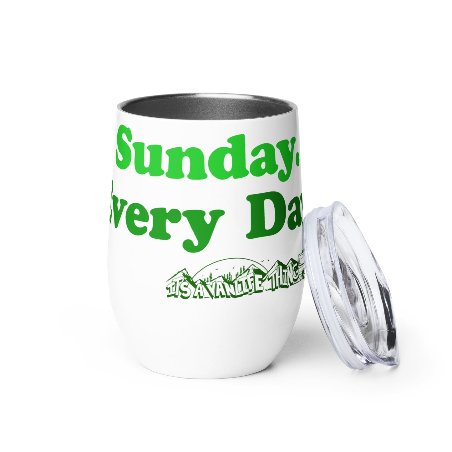 Wine tumbler with “Sunday Every Day” logo