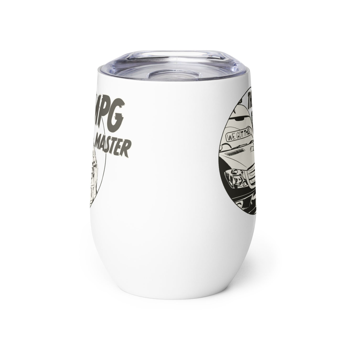 Wine tumbler with “The MPG Master” (F) logo