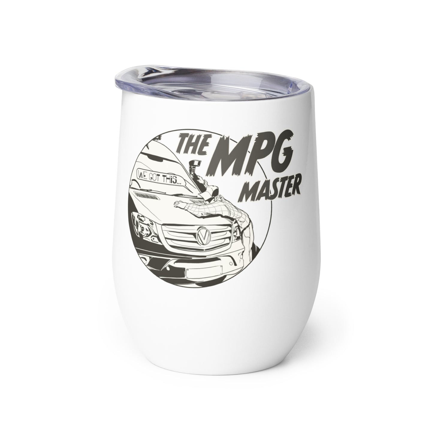 Wine tumbler with “The MPG Master” (M) logo