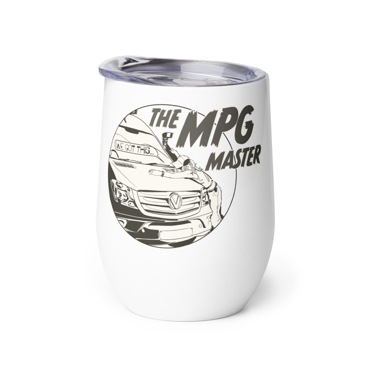 Wine tumbler with “The MPG Master” (F) logo