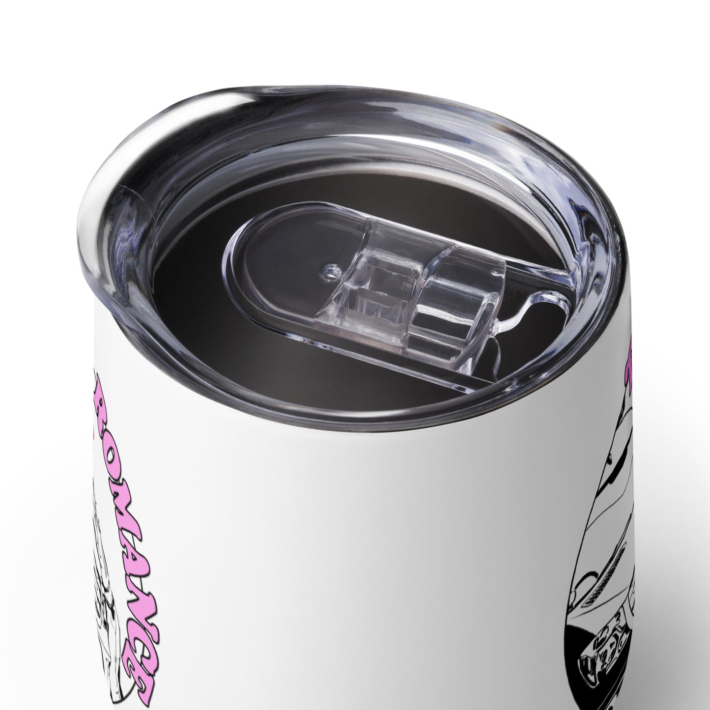 Wine tumbler with “True Romance” (F) logo