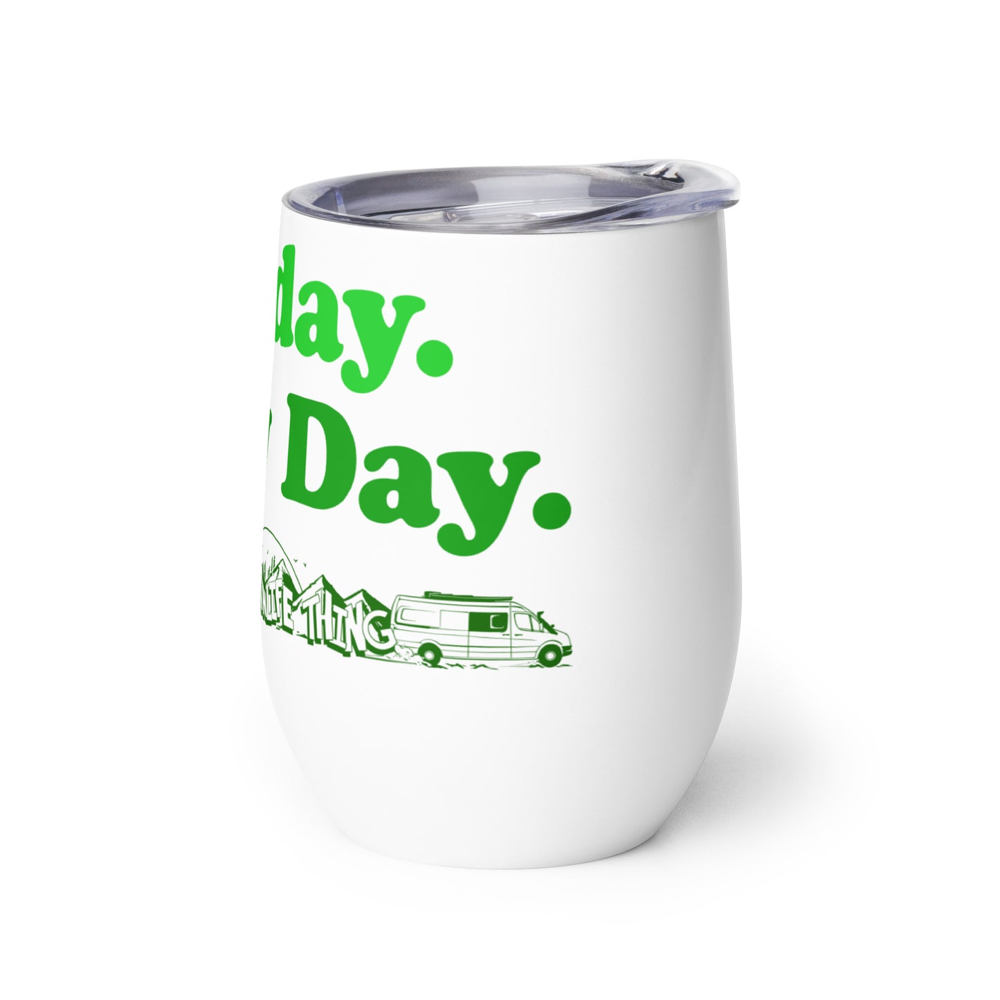 Wine tumbler with “Sunday Every Day” logo