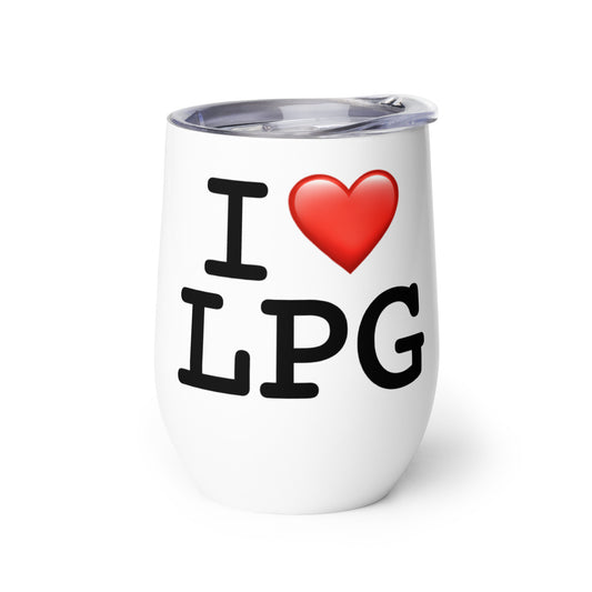 Wine tumbler with “I H LPG” logo