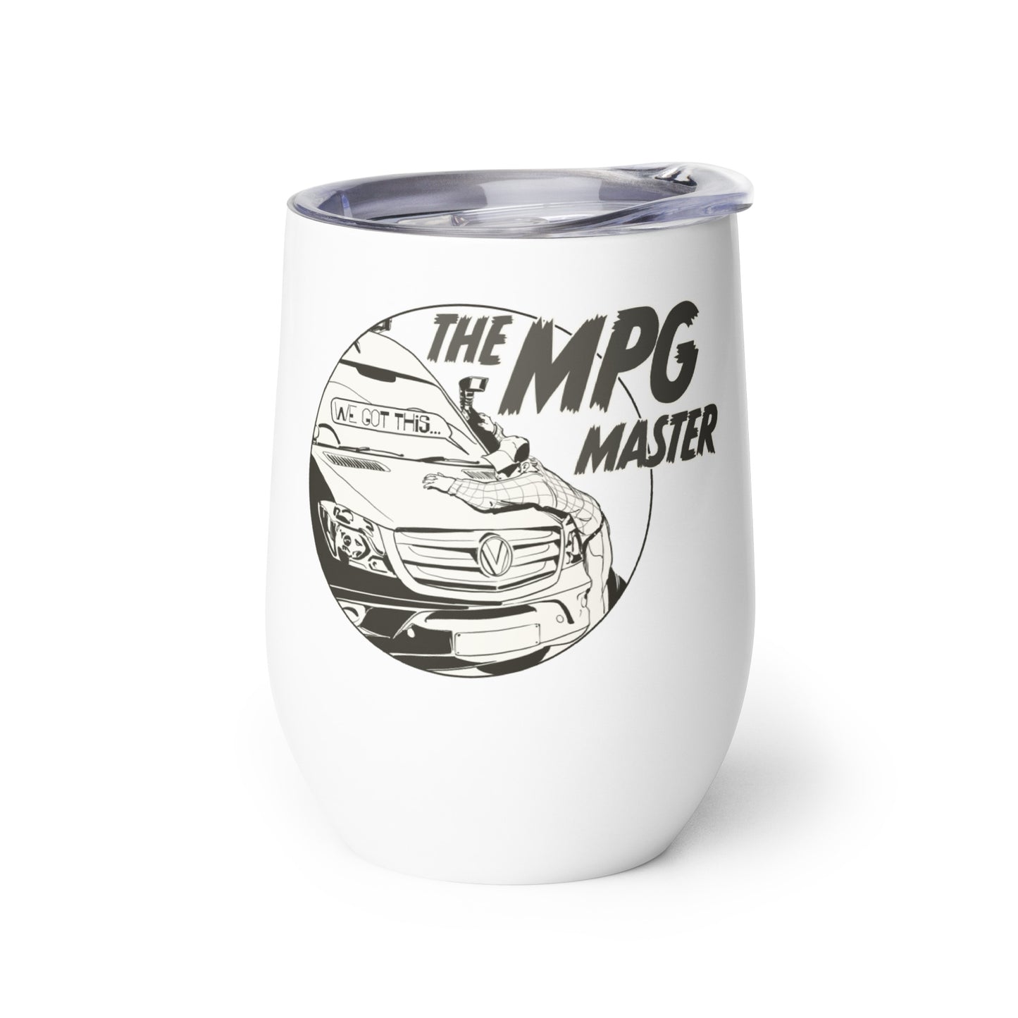 Wine tumbler with “The MPG Master” (M) logo