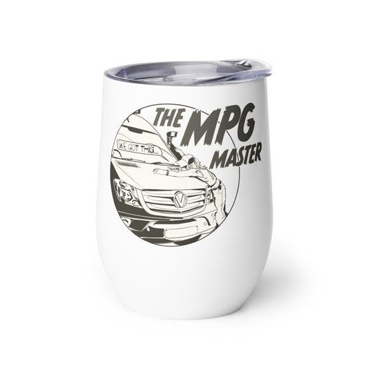 Wine tumbler with “The MPG Master” (F) logo